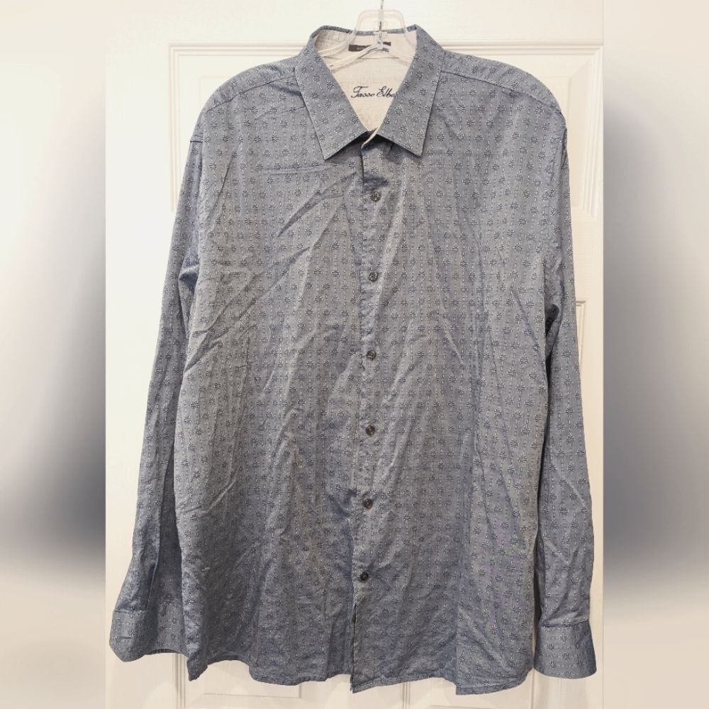 Tasso Elba Blue Long Sleeve Button Down Dress blue gray supima cotton Shirt XXL